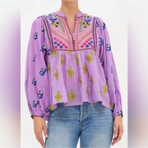 Oliphant Mandarin Balloon Sleeve Top in Purple Luck or Lilac Size S